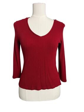 Red V Neck Waffle Knit Top Womens Medium Grunge Basic Comfy Cyrus Casual